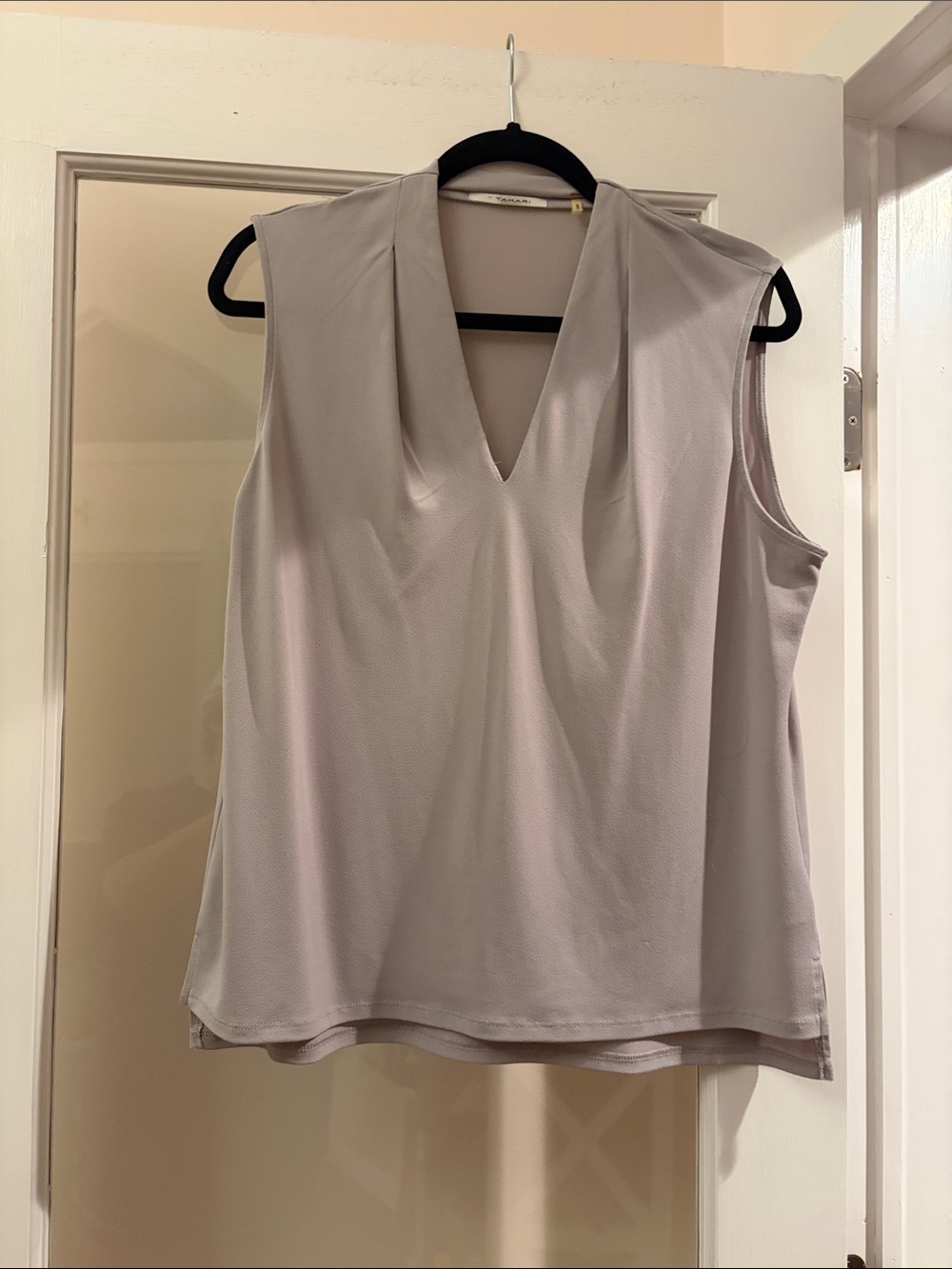 Sleeveless V-Neck Blouse in Light Gray